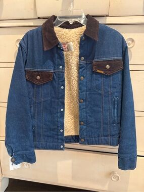 Sherpa-Lined Denim Jacket with Corduroy Trim - Blue